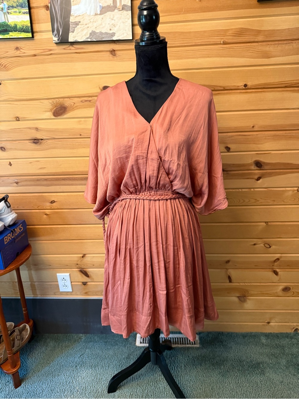 Women's V-Neck Smocked Waist Flutter Sleeve Dress in Dusty Rose